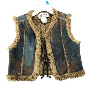Vintage Betsy Italy Kids 3T Faux Suede Sherpa Vest Boho Earthy‎ Western